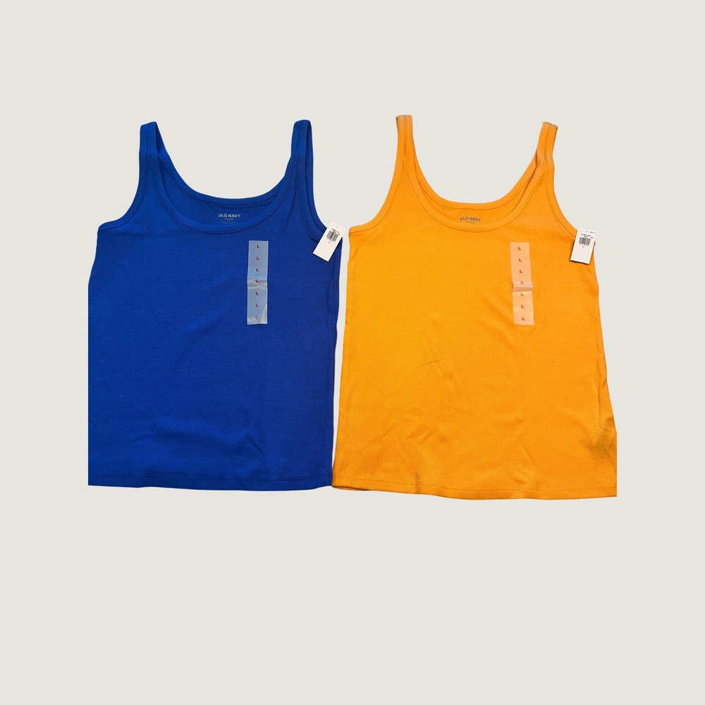 Old Navy First Layer Ribbed Tank Top Bundle Blue Orange Yellow Size Large 2 Pack